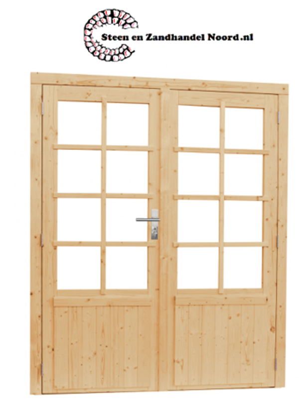 Vuren dubbele 8-ruits deur inclusief kozijn, 168 x 201 cm