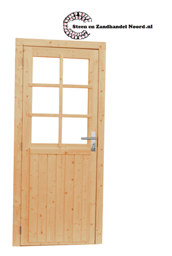 Vuren enkele 6-ruits deur inclusief kozijn, linksdraaiend, 90 x 201 cm
