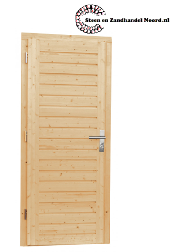 Vuren enkele dichte opdekdeur met 5-puntssluiting, rechtsdraaiend, 90 x 201 cm