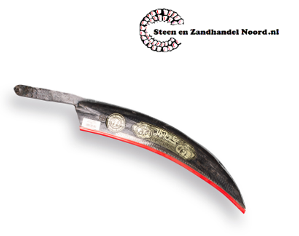 Kanthaak 60 cm., linkshandig, punt wijst naar rechts. Totale lengte ang + blad is 75 cm.