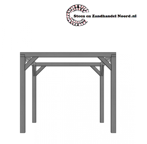 Vuren pergola houtpakket 300 x 300 cm t.b.v. strakdoek 292 x 292 cm, zwart gedompeld.