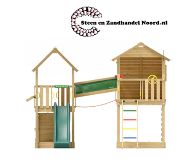 Grenen speeltoestel Farsund met donker groene glijbaan, groen geïmpregneerd