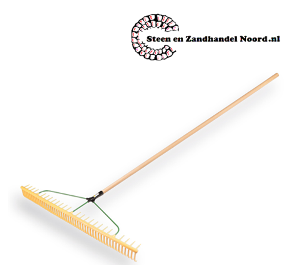 Grashark kunststof met 48 gebogen tanden en 24 haakse tanden, 94 cm breed MET steel 160 x 2,8 cm