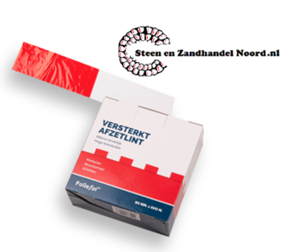 Afzetband 500 meter lang, 8 cm breed, versterkt, rood - wit.