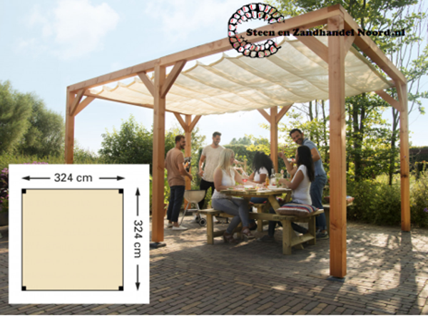 Douglas pergola houtpakket 324 x 324 cm t.b.v. schaduwdoek 290 x 300 cm, kleurloos geïmpregneerd