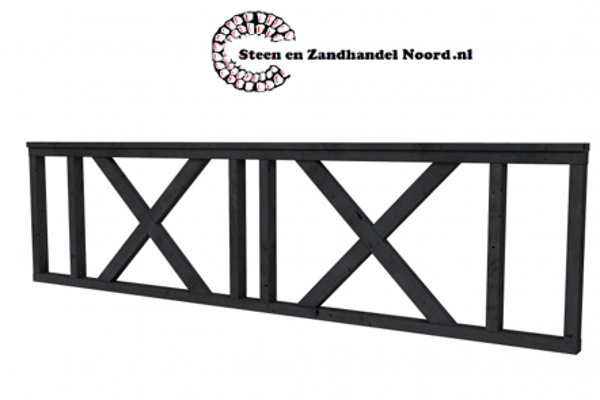 Hekwerk met kruis douglas type C, 278,5 x 73 cm, zwart geïmpregneerd