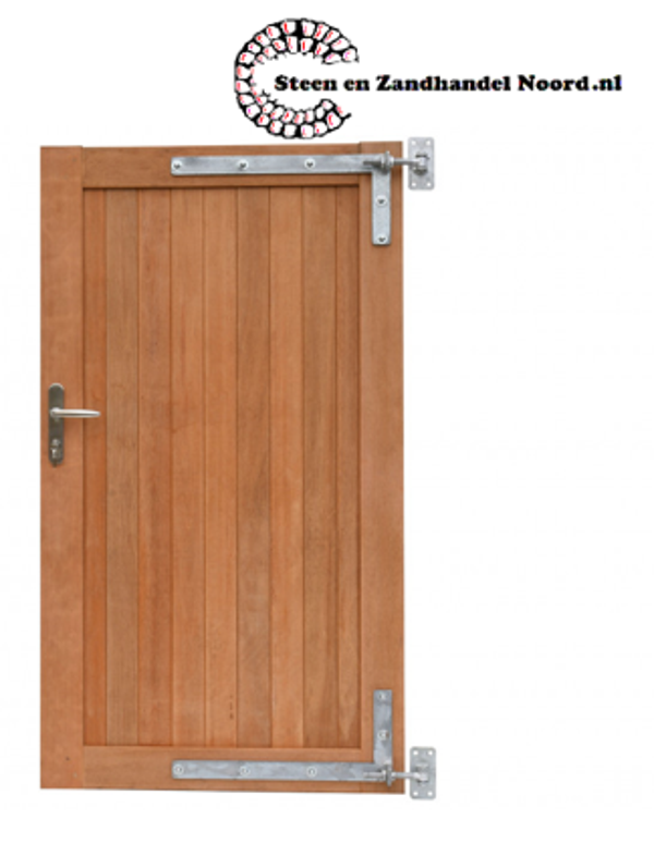 Hardhouten enkele toegangspoort, verticaal, 100 x 180 cm. Incl. beslag