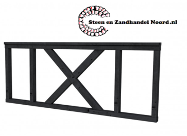 Hekwerk met kruis douglas type A, 178,5 x 73 cm, zwart geïmpregneerd