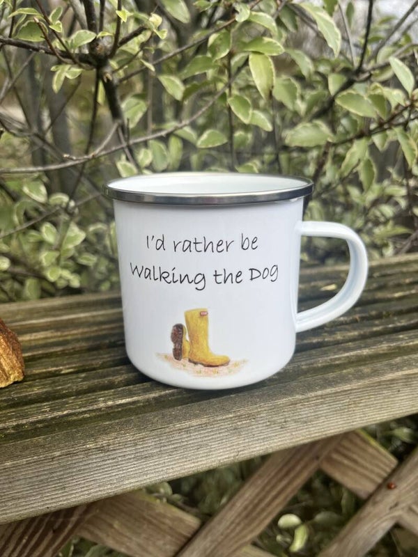 Dog Walking Enamel Mug