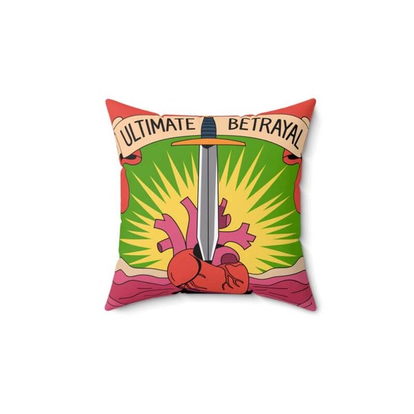 Ultimate Betrayal Decorative Pillow - Vibrant Heart and Skull Design