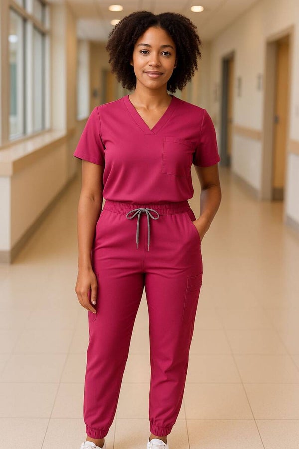 Pink Quick Dry Joggers Short Sleeve Slim fit Scrub Suit