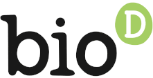 Image of Bio-D logo white lbackground, black writing Bio-D withB corp certified flashing