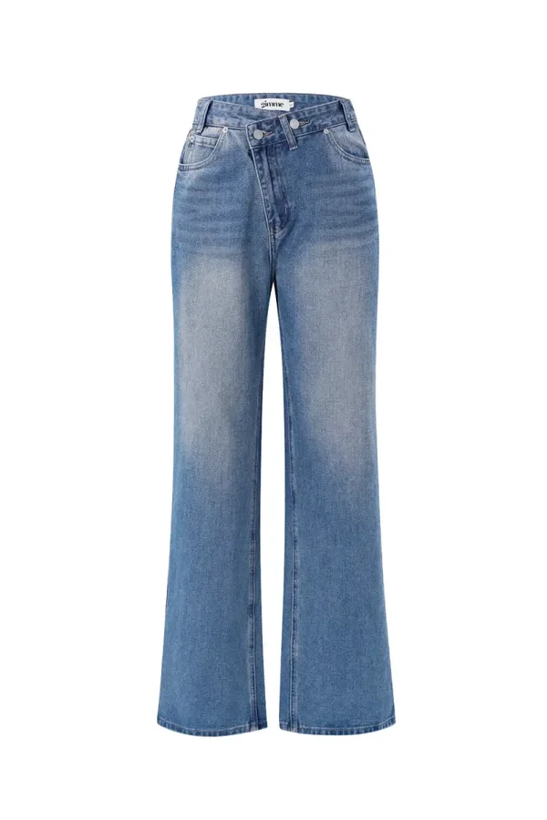 Wide Leg Jeans met dubbele knoop