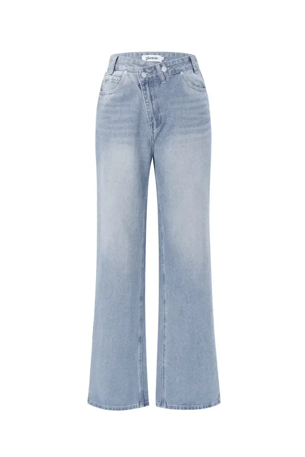 Wide leg jeans met dubbele knoop