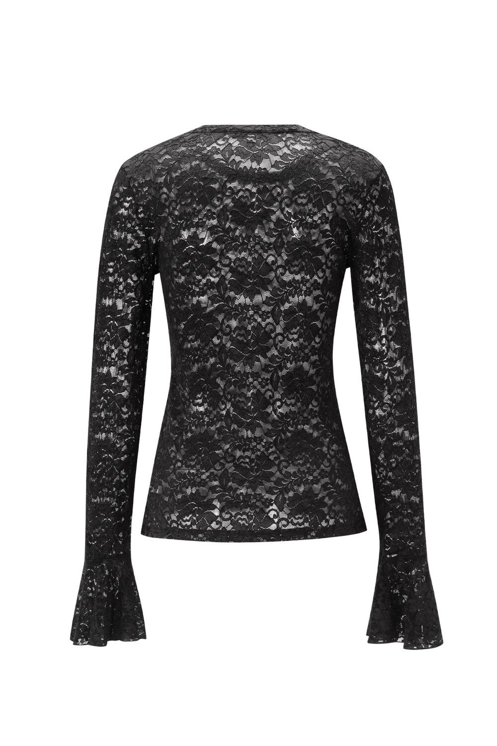 Zwarte kanten top met uitlopende mouwen