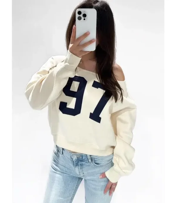 Off white Off-Shoulder Sweater – 97 Print