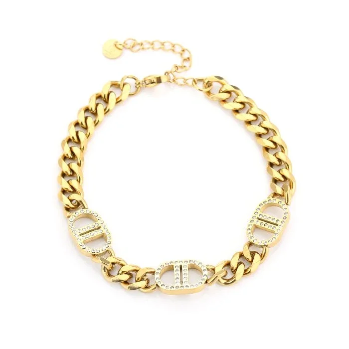 Gouden Schakelarmband met Ovaal Design en steentjes