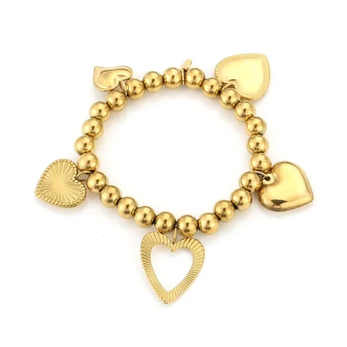 Gouden kralenarmband met hartjes