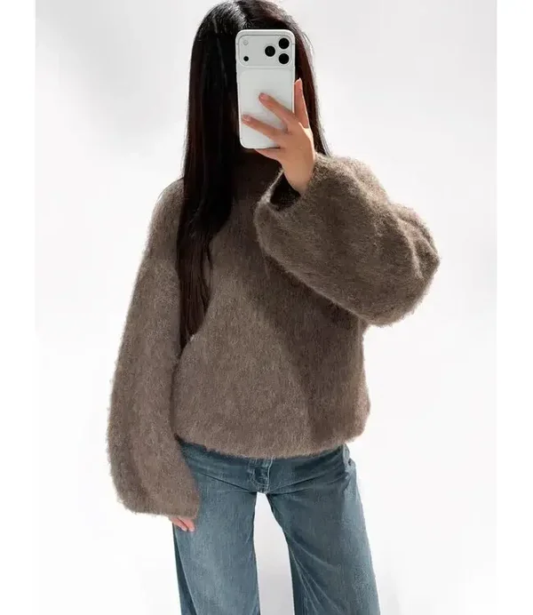 Zachte oversized fluffy trui - Taupe