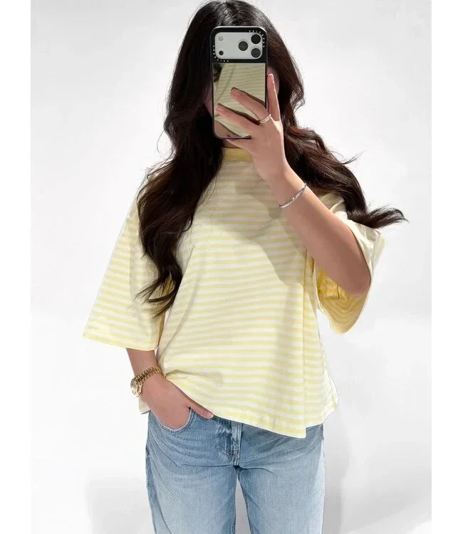 Redefined striped tee lemon/ white