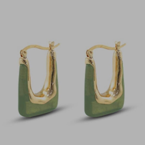 Trendy resin oorbellen rechthoek gold green