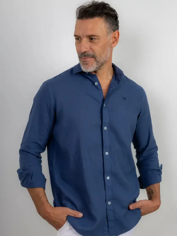 Marineblauw Linnen Overhemd