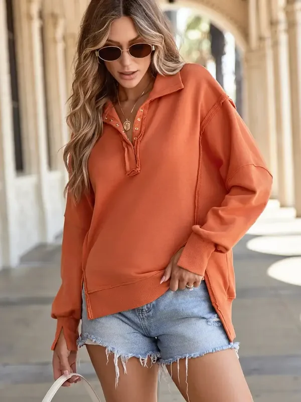 Oranje sweatshirt met knopen 🧡