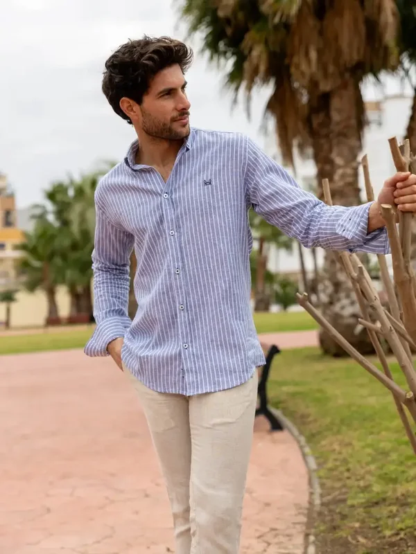 Blauw gestreept linnen overhemd