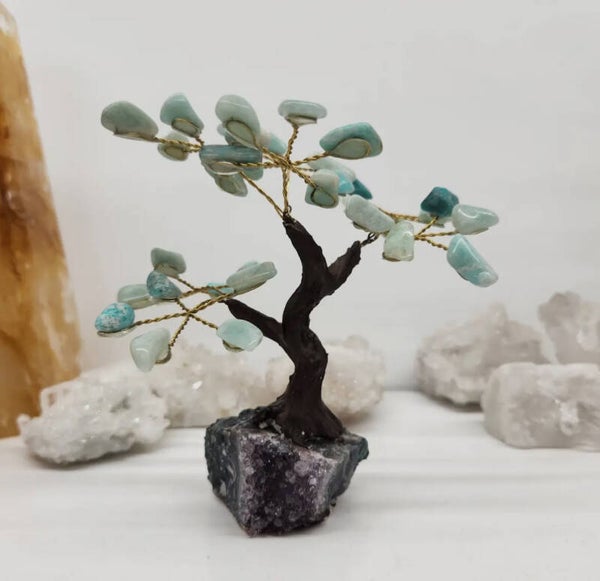 Edelsteenboom – Amazoniet met Amethistbasis