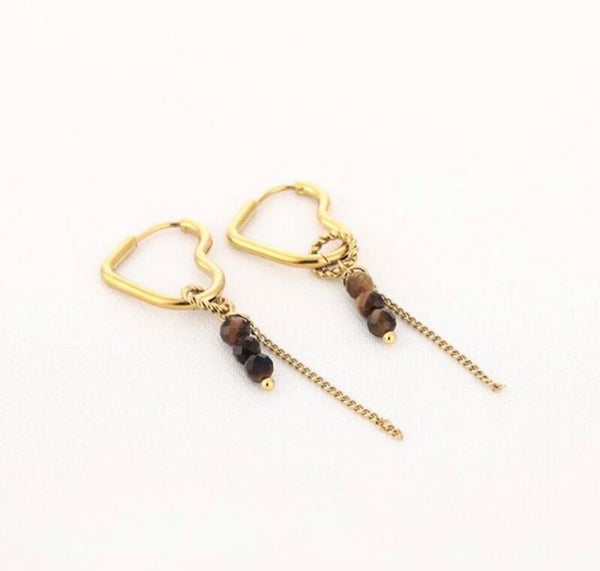 Long Heart Earrings Gold