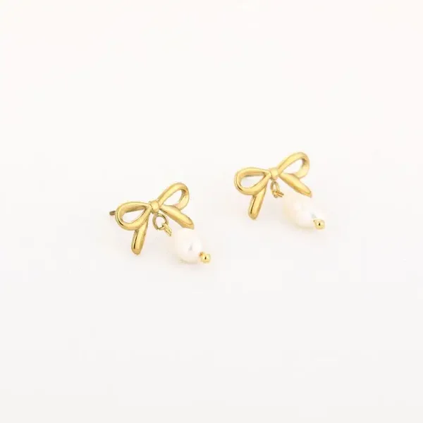 Bow & Pearl Earrings Gold
