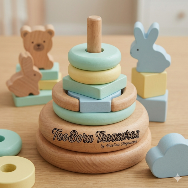 "Pastel Dreams" Wooden Stacking Tower