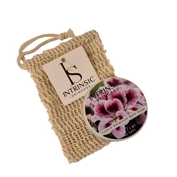 Luxury Geranium Bath Soap & Sisal Exfoliating Pouch Gift Set