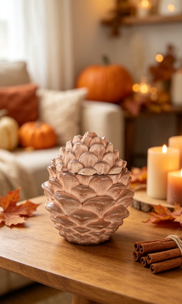 Cosy autumn pine cone candle