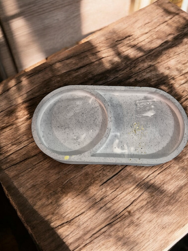 Black/ grey with gold glitter candle tray