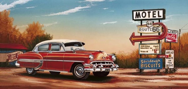 Poster Chevy by motel sign