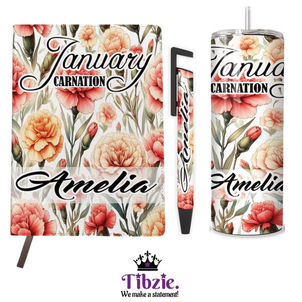 Birth Month Flower Journal, Pen & Tumbler Bundled Set