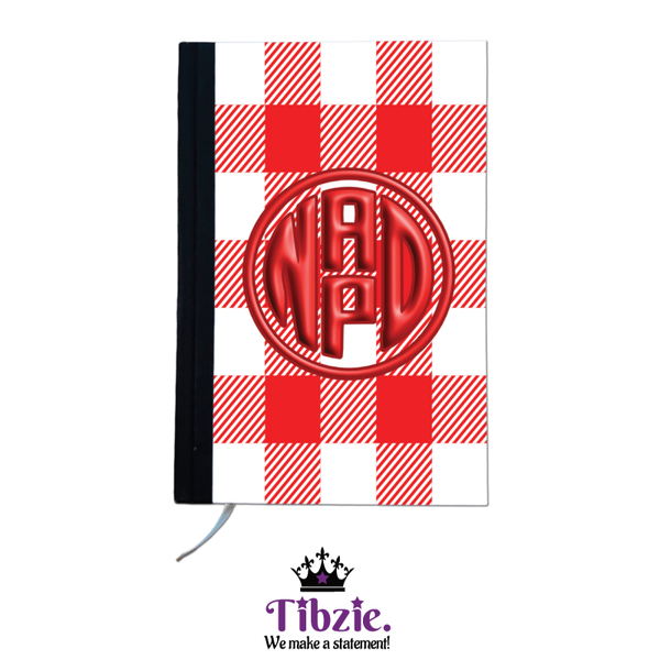 White Buffalo Plaid Print Initial Monogram Fabric Journal