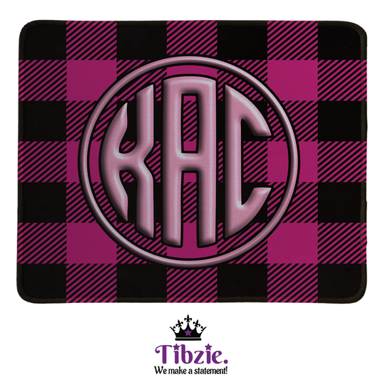 Black Buffalo Plaid Print Initial Monogram Mouse Pad