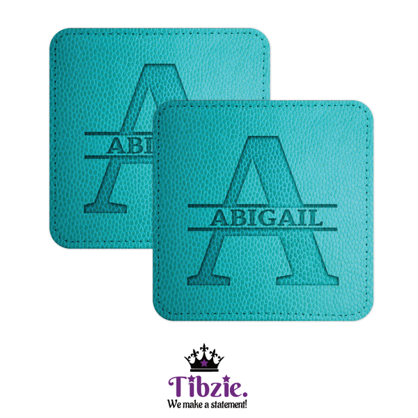 Carved Leather Print Name Monogram Coasters