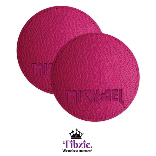 Carved Leather Print Name Coasters