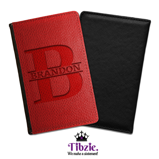 Carved Leather Print Name Monogram Passport Holder