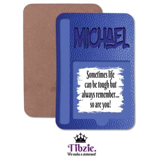 Carved Leather Print Name Sticky Note Holder