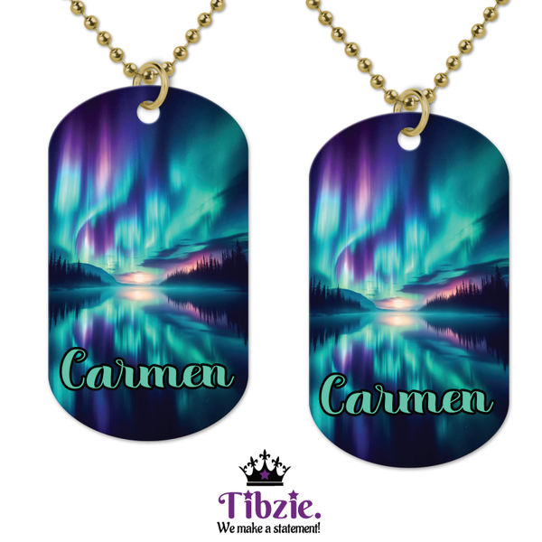 Northern Lights Scene Dog Tag Necklace