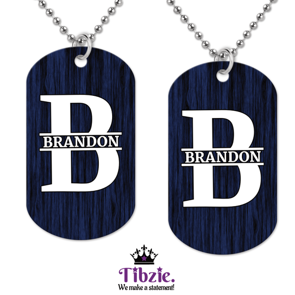 Wooden Print Name Monogram Dog Tag Necklace