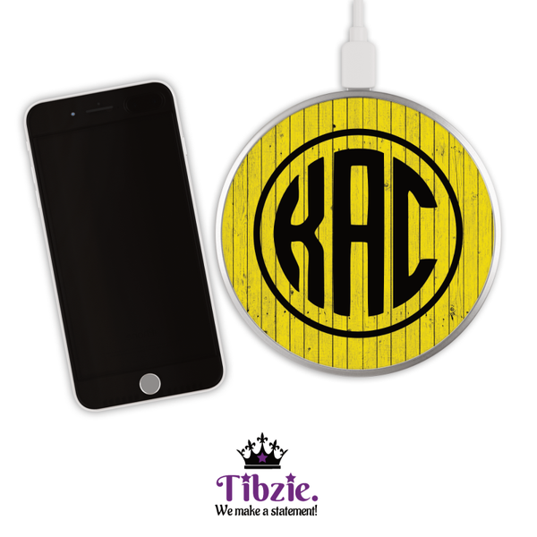 Wooden Print Initial Monogram Wireless Charger