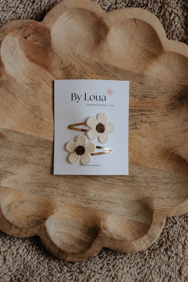 Flower Clips  Cream & Chocolate