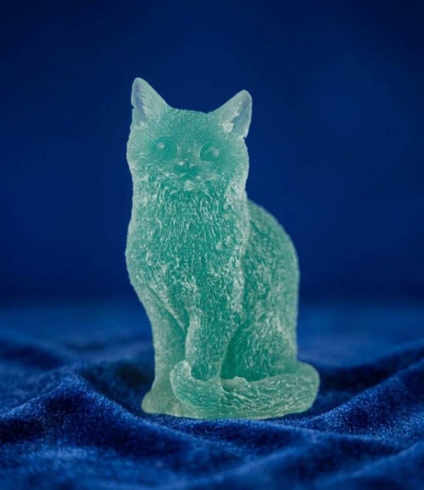 Handgefertigte Deko-Katze aus Harz – Smaragdgrün