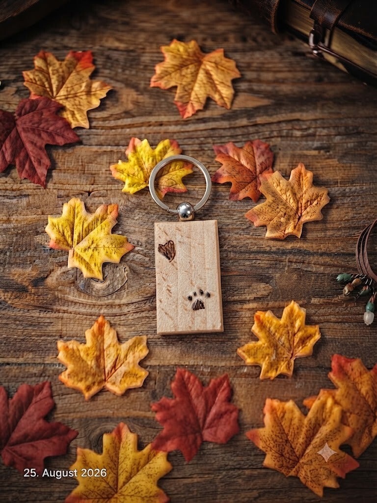 Handgefertigter Holz-Schlüsselanhänger  „Pfote“