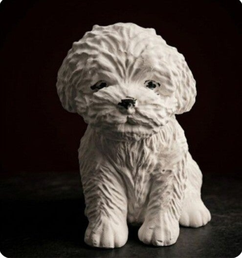 Sitzender Wuschelhund aus Gips -Handfertige Deko-Figur